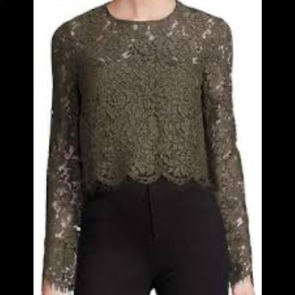 Diane Von Furstenberg Tops - DVF olive green lace crop top